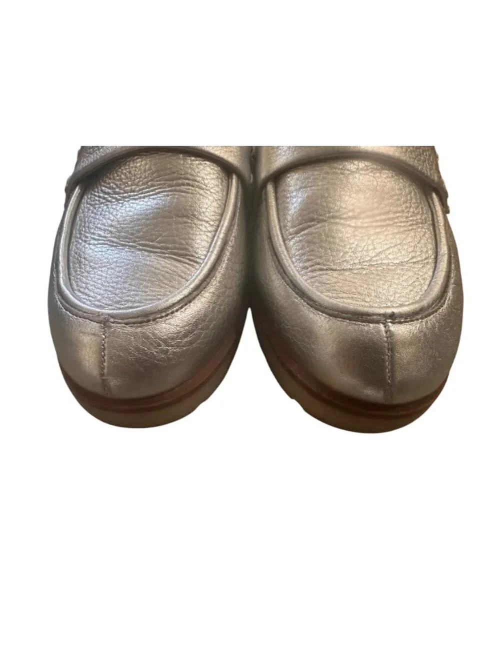 Vionic Cleo Loafers 8.5 Silver Metallic Orthotic Arch Support Leather Classic